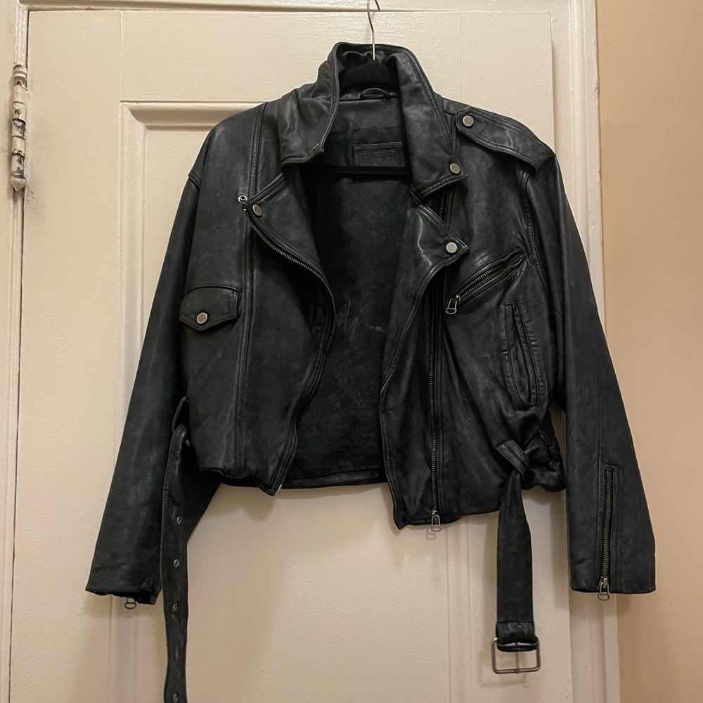 LF navy bomber leather jacket